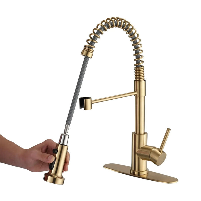 Pull Down Sprayer Spring Kitchen Sink Faucet Brushed Gold - DTY Store