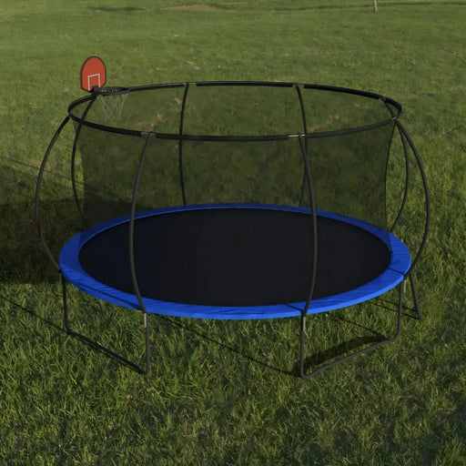 Pumpkin 14 FT Outdoor Trampoline with Basketball Hoop, Enclosure Net, Ladder, Black and Blue, Metal Default -DTYStore