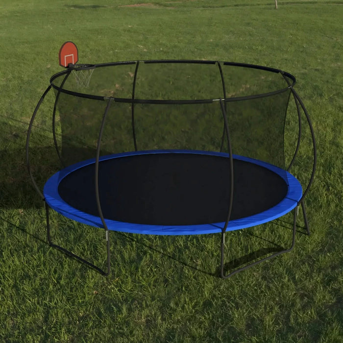 Pumpkin 14 FT Outdoor Trampoline with Basketball Hoop, Enclosure Net, Ladder, Black and Blue, Metal Default -DTYStore