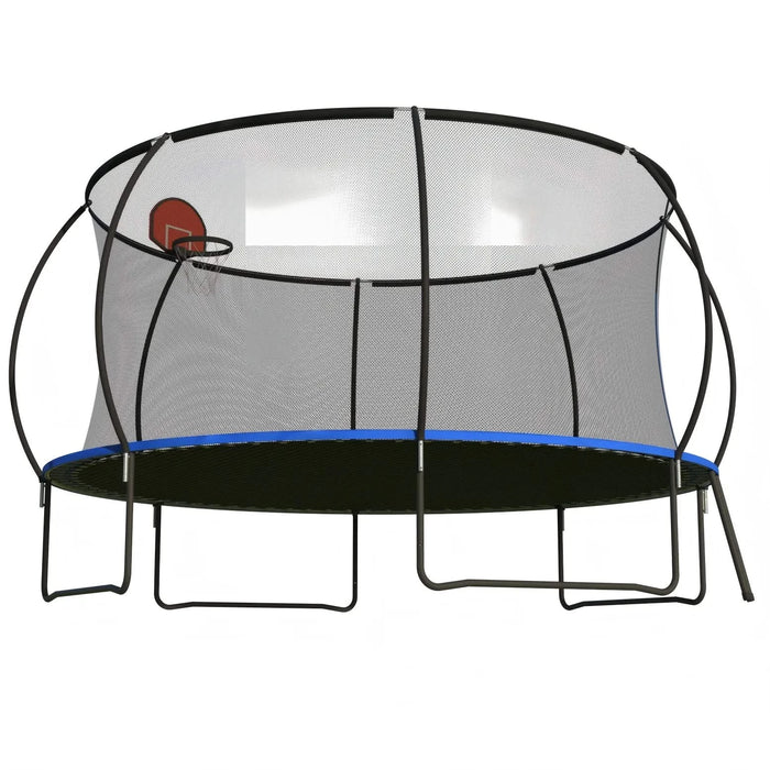 Pumpkin 14 FT Outdoor Trampoline with Basketball Hoop, Enclosure Net, Ladder, Black and Blue, Metal Default -DTYStore