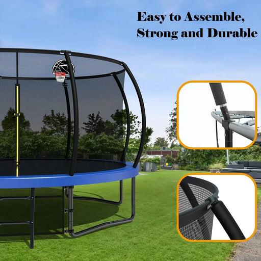 Pumpkin Style 12FT Kids Trampoline with Safety Enclosure Net & Ladder, Blue Steel- DTY Store