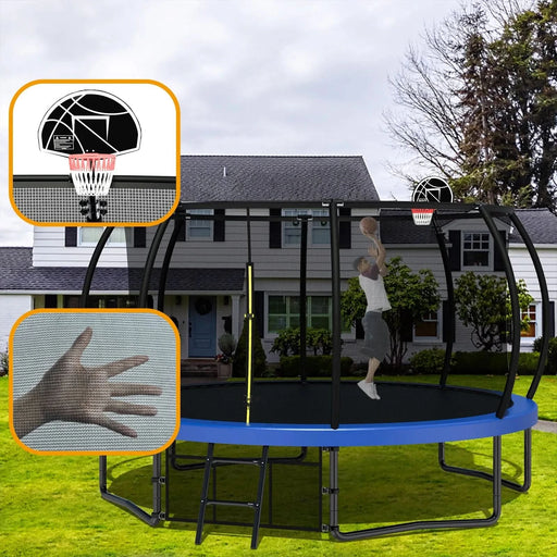 Pumpkin Style 12FT Kids Trampoline with Safety Enclosure Net & Ladder, Blue Steel - DTY Store