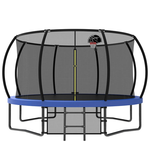 Pumpkin Style 12FT Kids Trampoline with Safety Enclosure Net & Ladder, Blue Steel Furniture, Home Gym, searchfilter_Furniture, Trampolines| DTY Store
