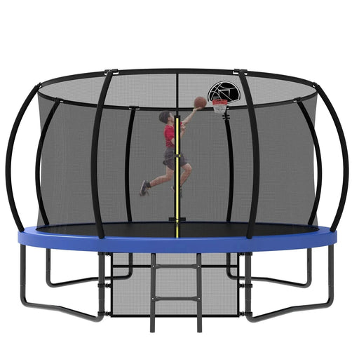 Pumpkin Style 12FT Kids Trampoline with Safety Enclosure Net & Ladder, Blue Steel- DTY Store