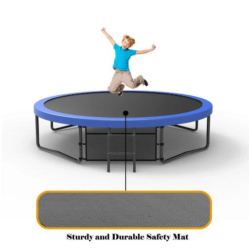Pumpkin Style 12FT Kids Trampoline with Safety Enclosure Net & Ladder, Blue Steel Furniture, Home Gym, searchfilter_Furniture, Trampolines| DTY Store