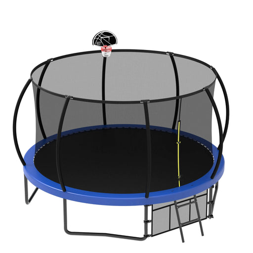 Pumpkin Style 12FT Kids Trampoline with Safety Enclosure Net & Ladder, Blue Steel Default -DTYStore