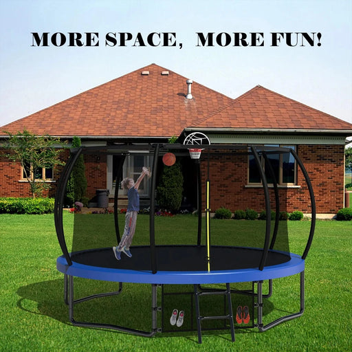 Pumpkin Style 12FT Kids Trampoline with Safety Enclosure Net & Ladder, Blue Steel Default -DTYStore