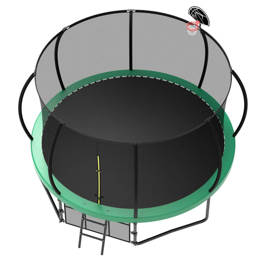 Pumpkin Style 12FT Recreational Kids Trampoline with Safety Enclosure Net & Ladder, Green Steel Frame, 144.09 Inches - DTY Store