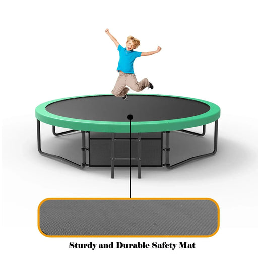 Pumpkin Style 12FT Recreational Kids Trampoline with Safety Enclosure Net & Ladder, Green Steel Frame, 144.09 Inches - DTY Store