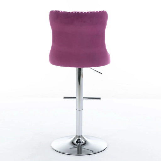 Purple Velvet Swivel Barstools with Adjustable Height and Chrome Base, Set of 2 Default -DTYStore