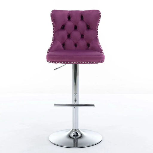 Purple Velvet Swivel Barstools with Adjustable Height and Chrome Base, Set of 2 Default -DTYStore