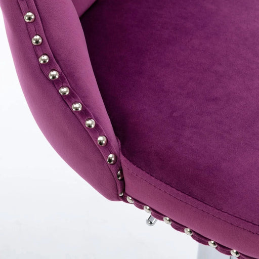Purple Velvet Swivel Barstools with Adjustable Height and Chrome Base, Set of 2 Default -DTYStore