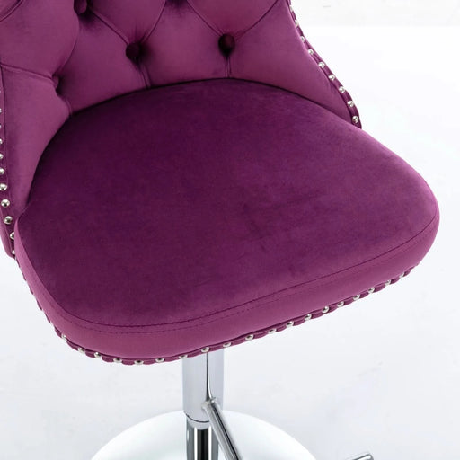 Purple Velvet Swivel Barstools with Adjustable Height and Chrome Base, Set of 2 Default -DTYStore