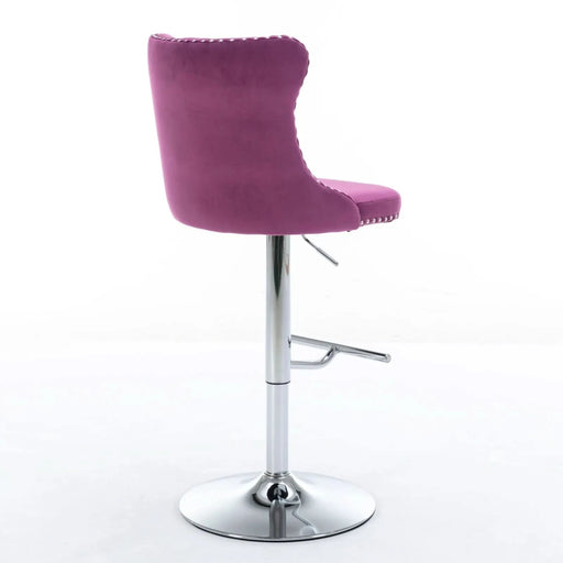 Purple Velvet Swivel Barstools with Adjustable Height and Chrome Base, Set of 2 Default -DTYStore