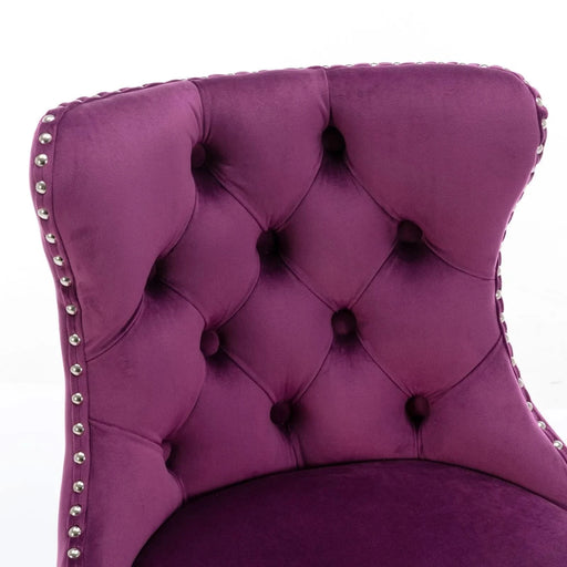 Purple Velvet Swivel Barstools with Adjustable Height and Chrome Base, Set of 2 Default -DTYStore