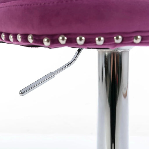 Purple Velvet Swivel Barstools with Adjustable Height and Chrome Base, Set of 2 Default -DTYStore