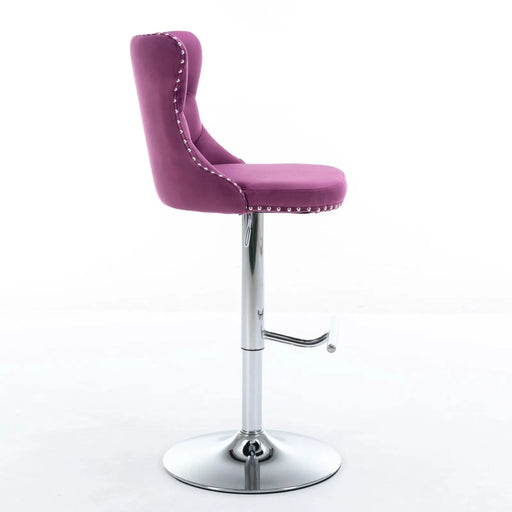 Purple Velvet Swivel Barstools with Adjustable Height and Chrome Base, Set of 2 Default -DTYStore