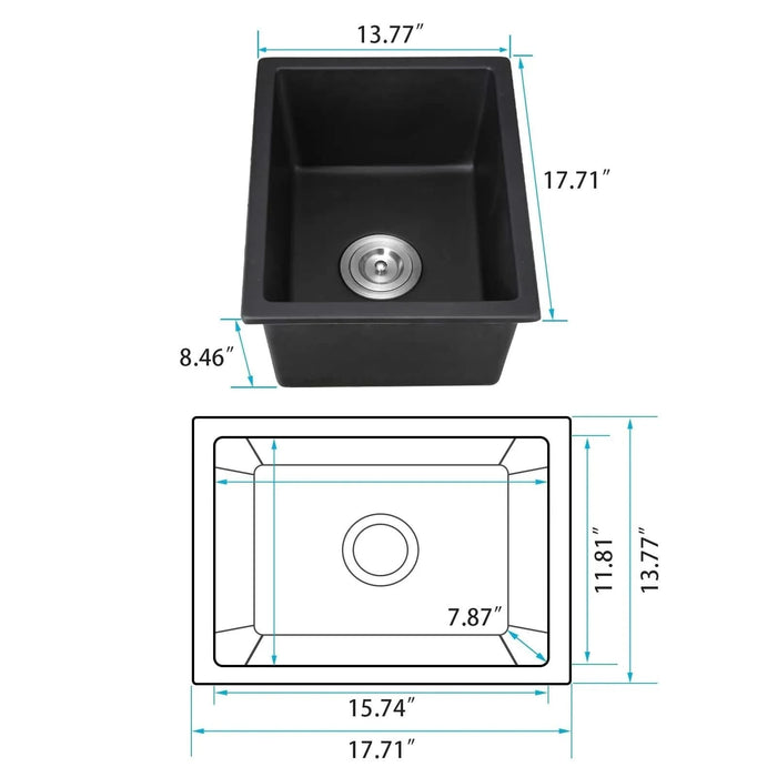 Quartz 13.77' L X 17.71' W Undermount Bar Sink With Basket Strainer - DTY Store