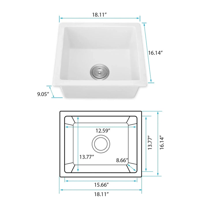 Quartz 18' L X 16' W Undermount Bar Sink With Grid And Strainer Default -DTYStore