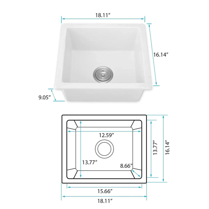Quartz 18' L X 16' W Undermount Bar Sink With Grid And Strainer - DTY Store