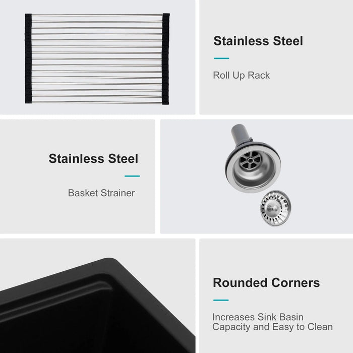 Quartz Composite Kitchen Sink with Workstation - Black Granite, Undermount, 21x18 Inches Default -DTYStore