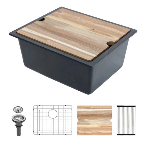 Quartz Composite Kitchen Sink with Workstation - Black Granite, Undermount, 21x18 Inches Default -DTYStore