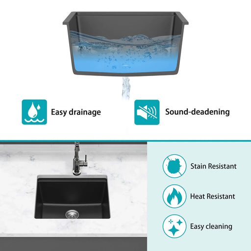 Quartz Composite Kitchen Sink with Workstation - Black Granite, Undermount, 21x18 Inches Default -DTYStore