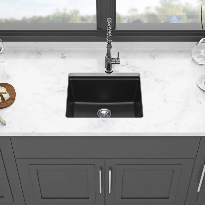 Quartz Composite Kitchen Sink with Workstation - Black Granite, Undermount, 21x18 Inches Default -DTYStore