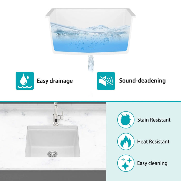 Quartz Granite Composite Workstation Undermount Kitchen Sink 21x18' White Default -DTYStore