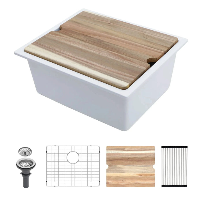 Quartz Granite Composite Workstation Undermount Kitchen Sink 21x18' White Default -DTYStore