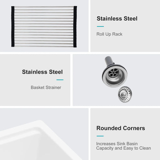 Quartz Granite Composite Workstation Undermount Kitchen Sink 21x18' White Default -DTYStore