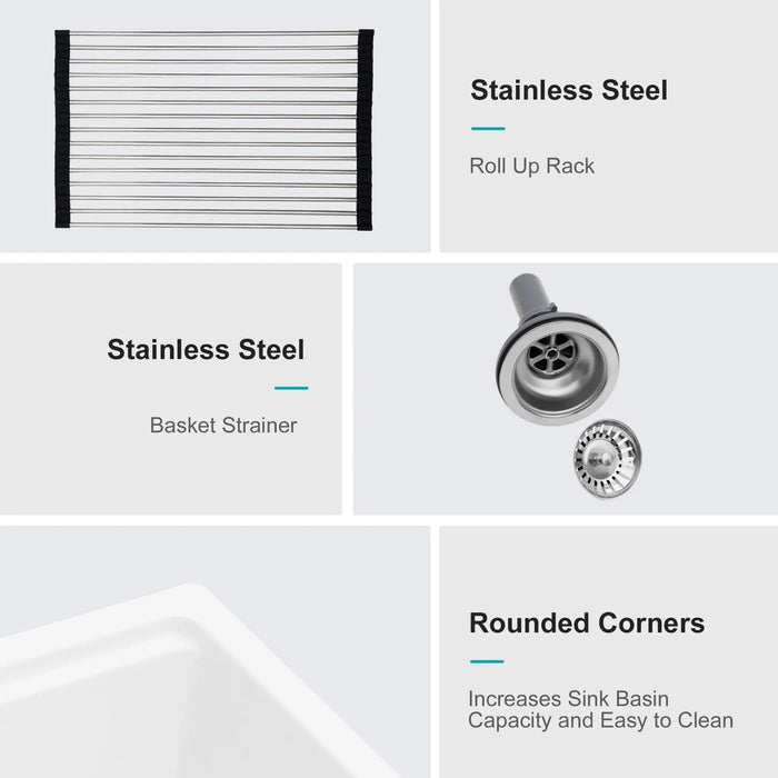 Quartz Granite Composite Workstation Undermount Kitchen Sink 21x18' White Default -DTYStore