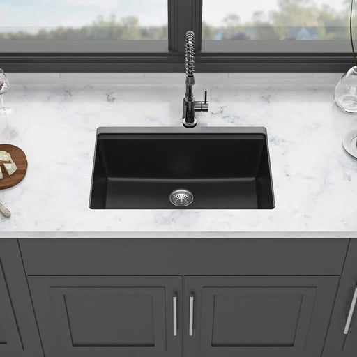 Quartz Kitchen Sink - 28' x 19' Black Granite Composite Workstation Undermount Default -DTYStore
