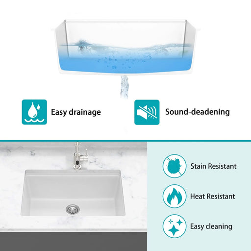 Quartz Kitchen Sink - 28' x 19' White Granite Composite Workstation Undermount Kitchen Sink Default -DTYStore