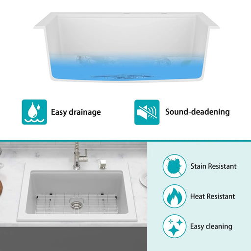 Quartz Kitchen Sink - 30' x 22' White Granite Composite Workstation Drop-in Sink Default -DTYStore