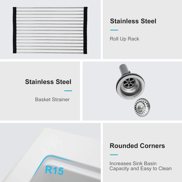 Quartz Kitchen Sink - 30' x 22' White Granite Composite Workstation Drop-in Sink Default -DTYStore