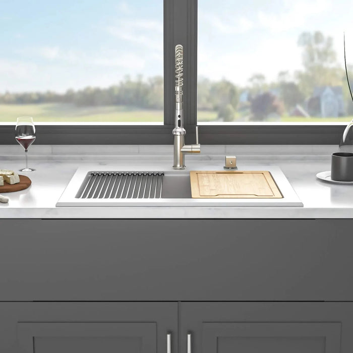 Quartz Kitchen Sink - 30' x 22' White Granite Composite Workstation Drop-in Sink Default -DTYStore