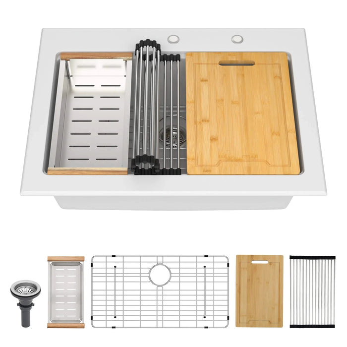 Quartz Kitchen Sink - 30' x 22' White Granite Composite Workstation Drop-in Sink Default -DTYStore