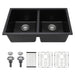 Quartz Kitchen Sink - 33' x 19' Black Granite Composite Double Bowl Undermount Sink Default -DTYStore