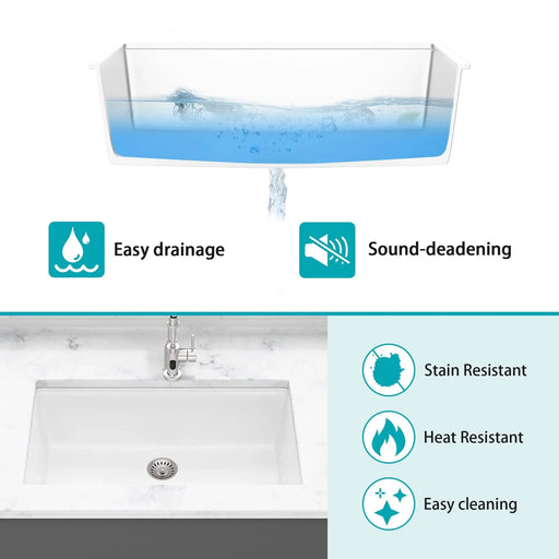 Quartz Kitchen Sink - Workstation Undermount Sink in White Granite Composite, 30' x 19' Default -DTYStore