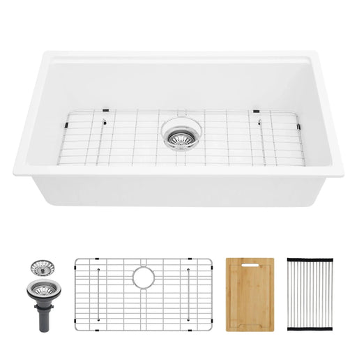 Quartz Kitchen Sink - Workstation Undermount Sink in White Granite Composite, 30' x 19' Default -DTYStore
