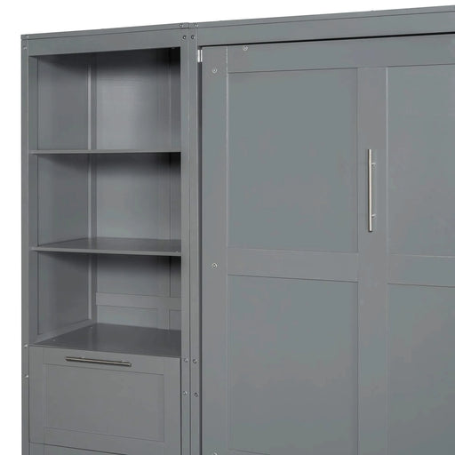 Queen Size Murphy Bed Wall Bed with Closet ,Drawers and Shelves,Gray Default -DTYStore