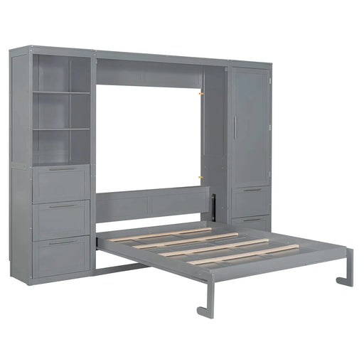 Queen Size Murphy Bed Wall Bed with Closet ,Drawers and Shelves,Gray Default -DTYStore