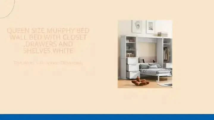 Queen Size Murphy Bed Wall Bed with Closet ,Drawers and Shelves,White Default -DTYStore