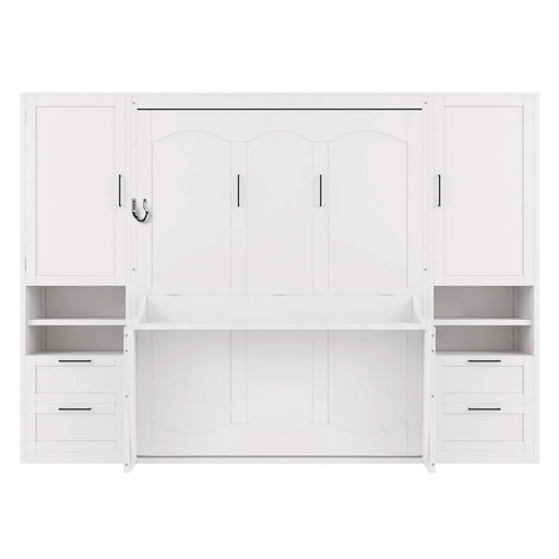 Queen Size Murphy Bed Wall Bed with Closet ,Drawers and Shelves,White Default -DTYStore