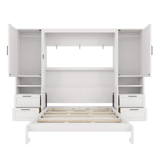 Queen Size Murphy Bed Wall Bed with Closet ,Drawers and Shelves,White Default -DTYStore