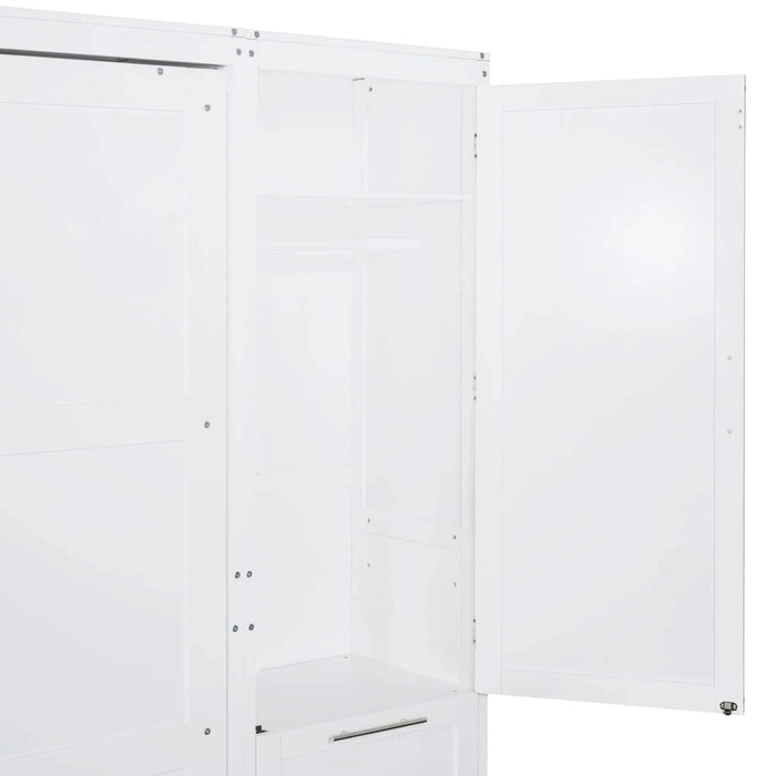 Queen Size Murphy Bed Wall Bed with Closet ,Drawers and Shelves,White Default -DTYStore