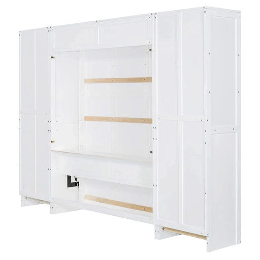 Queen Size Murphy Bed Wall Bed with Closet ,Drawers and Shelves,White Default -DTYStore