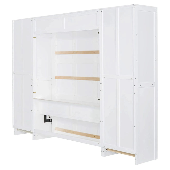 Queen Size Murphy Bed Wall Bed with Closet ,Drawers and Shelves,White Default -DTYStore