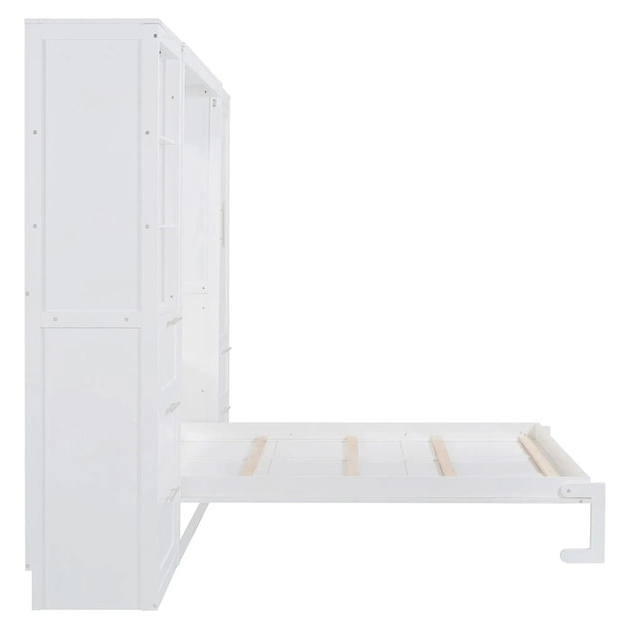 Queen Size Murphy Bed Wall Bed with Closet ,Drawers and Shelves,White Default -DTYStore
